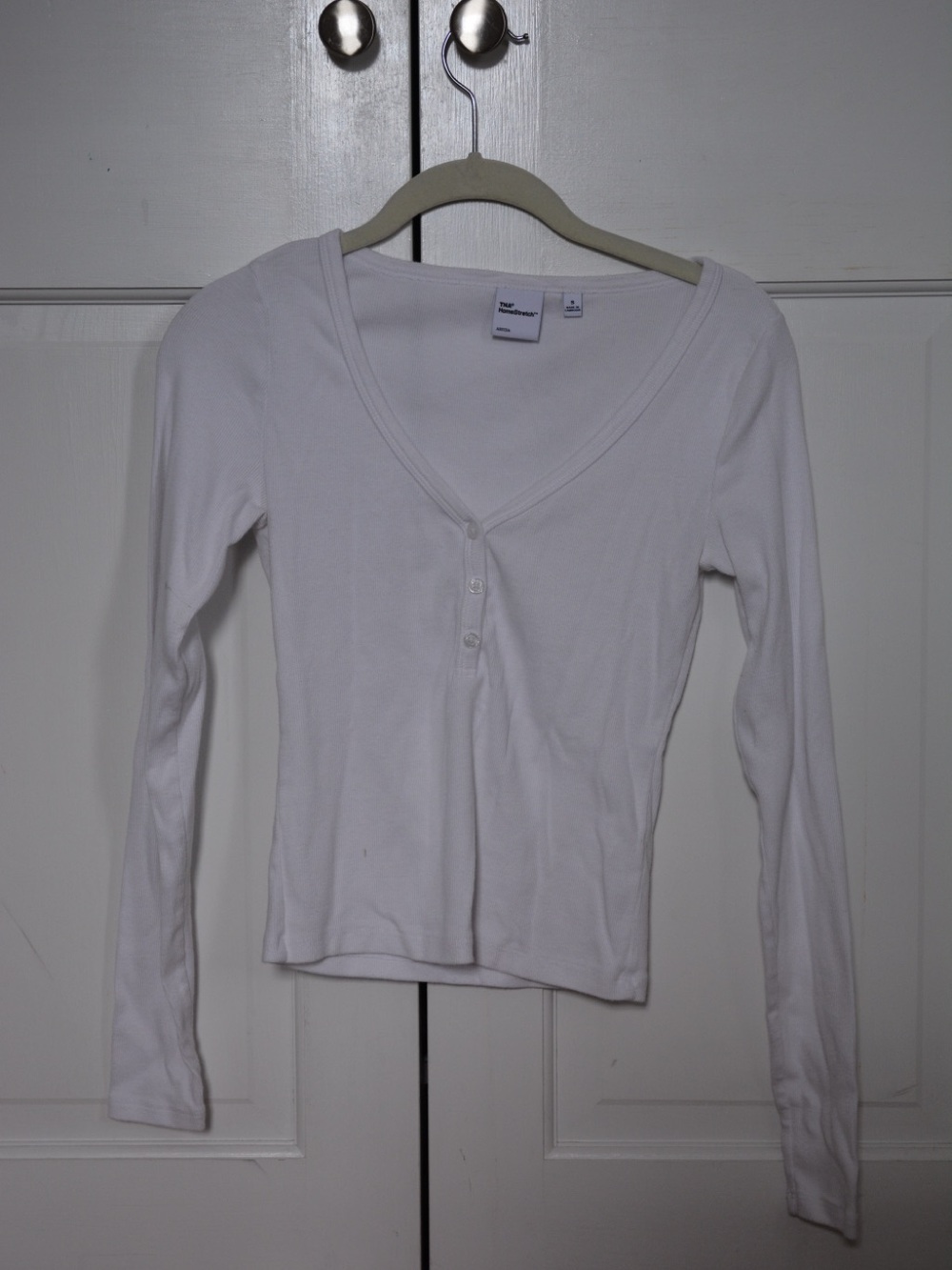 Aritzia White Long-Sleeve Henley Top